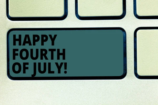Word writing text Happy Fourth Of July. Business concept for United States of America independence day celebration Keyboard key Intention to create computer message pressing keypad idea. — Stock Photo, Image