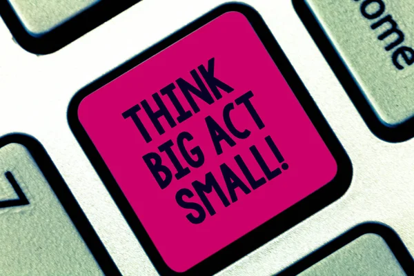 Handgeschreven tekst denk dat Big wet kleine. Concept, wat betekent dat kleine stappen langzaam uw grootste om doelen te bereiken toetsenbord toets voornemen om computer bericht te drukken toetsenblok idee te maken. — Stockfoto