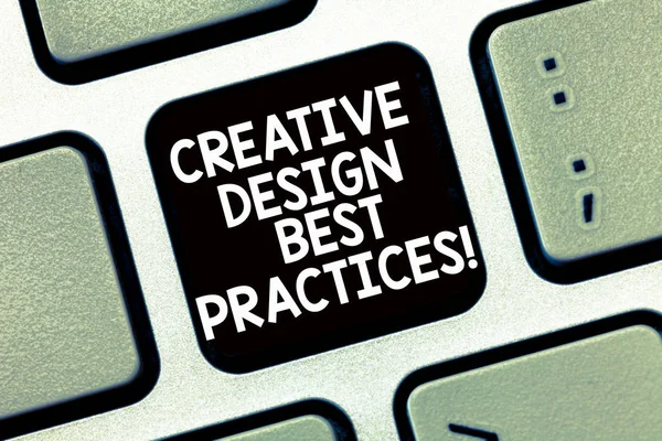 Conceptual hand writing showing Creative Design Best Practices. Business photo text High creativity good perforanalysisce ideas Keyboard Intention to create computer message keypad idea.
