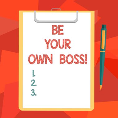 Word metin yazma kendi patronu olmak. İş kavramı iş bağımsızlık Selfemployed boş sac Bond kağıt panosuna tıklatın tükenmez kalem metin alanı olan Girişimcilik başlatmak için.