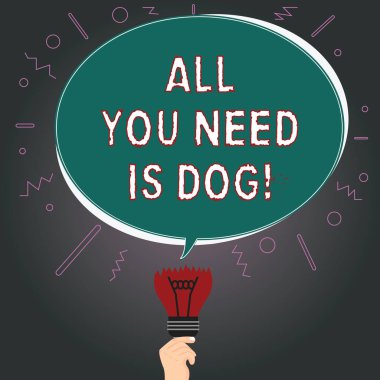 Tüm sen lüzum köpek gösterilen Not yazma. İş fotoğraf vitrine almak daha mutlu köpek severler sevimli hayvanlar Oval konuşma balonu bir ampul yukarıda kırık fikir başarısız simgesi olmak a köpek yavrusu.