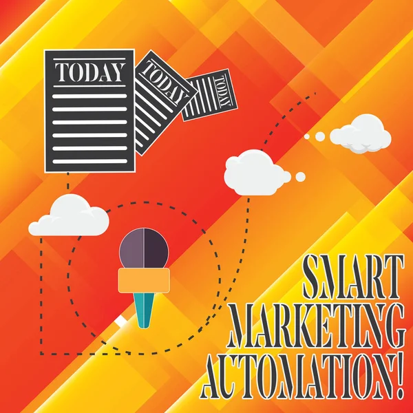 Handwriting text Smart Marketing Automation. Concept meaning Automate online marketing campaigns and sales Information and Documents Passing thru Cloud Hosting Fast delivery of Data