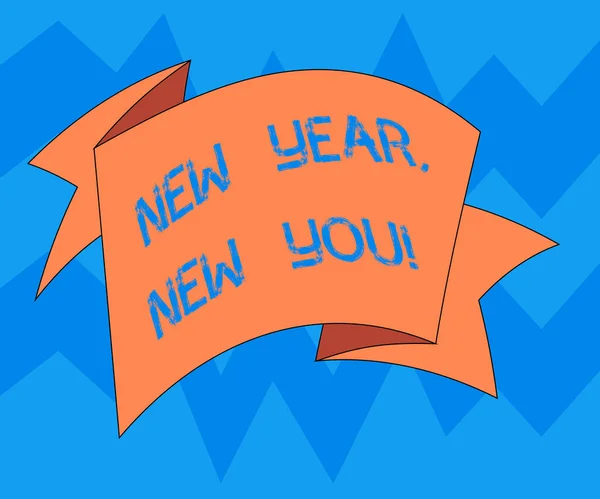Tekst znak pokazuje Ci nowy w nowy rok. Koncepcyjne zdjęcie 365 dni możliwości, aby zmienić Twoje oczekiwania składany 3d zdjęcie wstążki taśmy stałych kolorów puste skrzydła do świętowania. — Zdjęcie stockowe