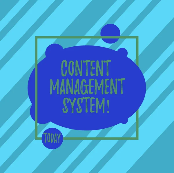 Word tekst intoetsen Content managementsysteem. Bedrijfsconcept voor managen creatie en hervorming van digitale inhoud asymmetrische lege ovaal foto abstracte vorm binnen de omtrek van een vierkant. — Stockfoto