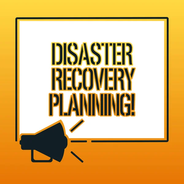 Scrittura di testi a mano Pianificazione di Disaster Recovery. Concetto che significa procedure per recuperare e proteggere un business Megaphone Sound icon Illustra Blank Square Loudspeaker Text Space photo . — Foto Stock