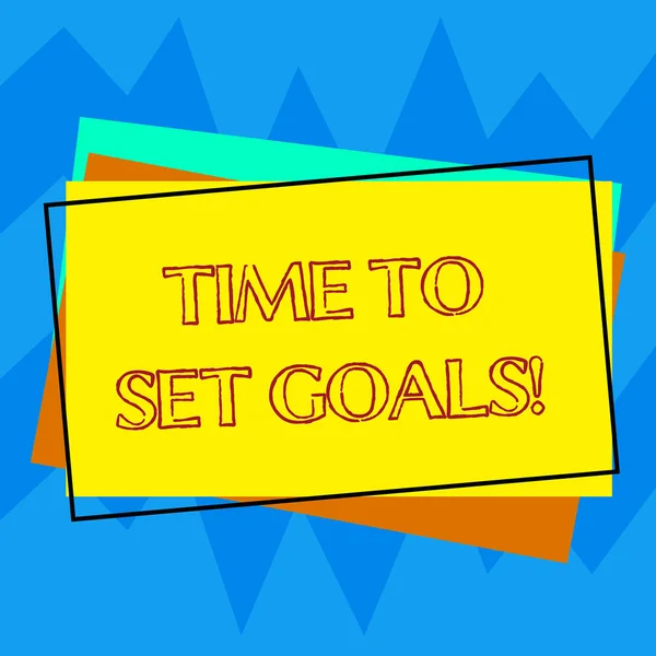 Handwriting text writing Time To Set Goals. Concept meaning Desired Objective Wanted to accomplish in the future Pile of Blank Rectangular Outlined Different Color Construction Paper. — Stock Photo, Image