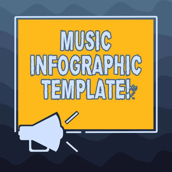 Uwaga piśmie Wyświetlono muzyka Infographic szablonu. Biznesowe zdjęcie prezentujący reprezentacja informacji w formacie graficznym megafon dźwięk ikona konturów kwadrat głośnik tekst przestrzeni zdjęcie. — Zdjęcie stockowe