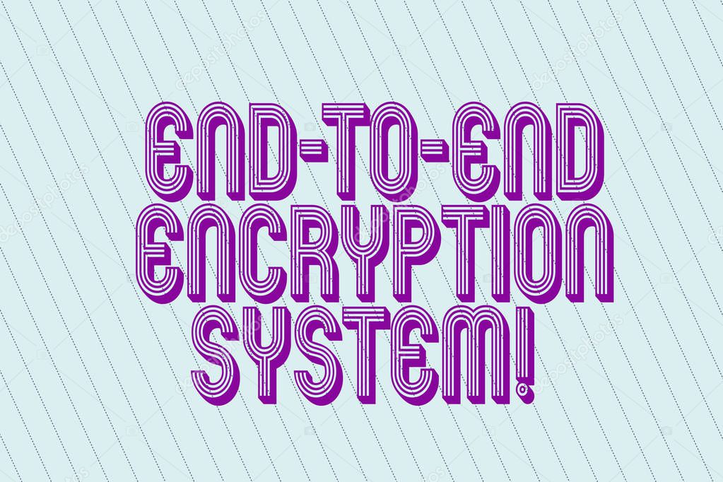 Handwriting text End To End Encryption System. Concept meaning method used for securing encrypted data Blank Pastel Rectangle with Diagonal Seamless Straight Dotted Lines photo.