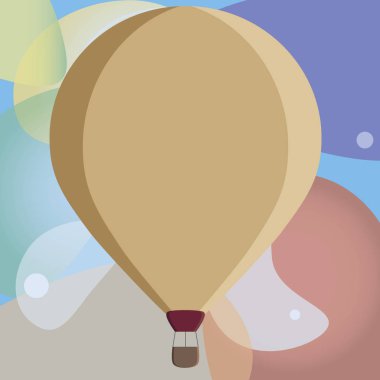 Düz tasarım iş vektör çizim boş şablon düzeni için davet tebrik kartı promosyon posteri fiş üç tonlu renk sıcak hava balonu ayakta bağlı sepet asma altındaki için