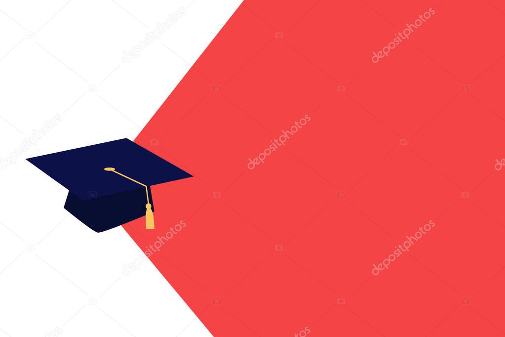 Flat design business Vector Illustration concept Empty template copy space text for Ad website esp isolated 3d isometric Graduation hat with Tassel Scholar Academic cap Headgear for Graduates