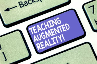 Metin yazma öğretim Augmented Reality kelime. İş kavramı Ar apps doğrudan sınıf klavye tuşuna basarak tuş takımı fikir bilgisayar ileti oluşturmak için niyet içinde kullanımı için.