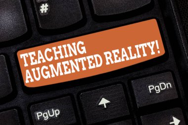 Öğretim Augmented Reality yazma el yazısı metin. Ar apps doğrudan sınıf klavye tuşuna basarak tuş takımı fikir bilgisayar ileti oluşturmak için niyet içinde kullanımı anlam kavramı.