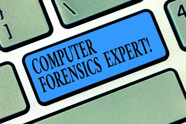 Word writing text Computer Forensics Expert. Business concept for harvesting and analysing evidence from computers Keyboard key Intention to create computer message pressing keypad idea.