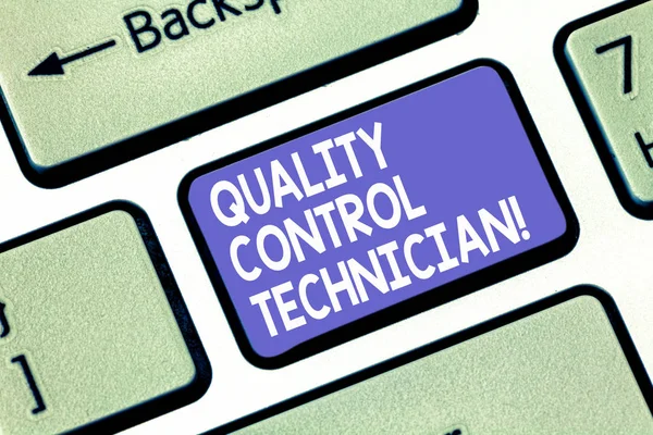 Word writing text Quality Control Technician. Business concept for Responsible for qualityassurance processes Keyboard key Intention to create computer message pressing keypad idea.