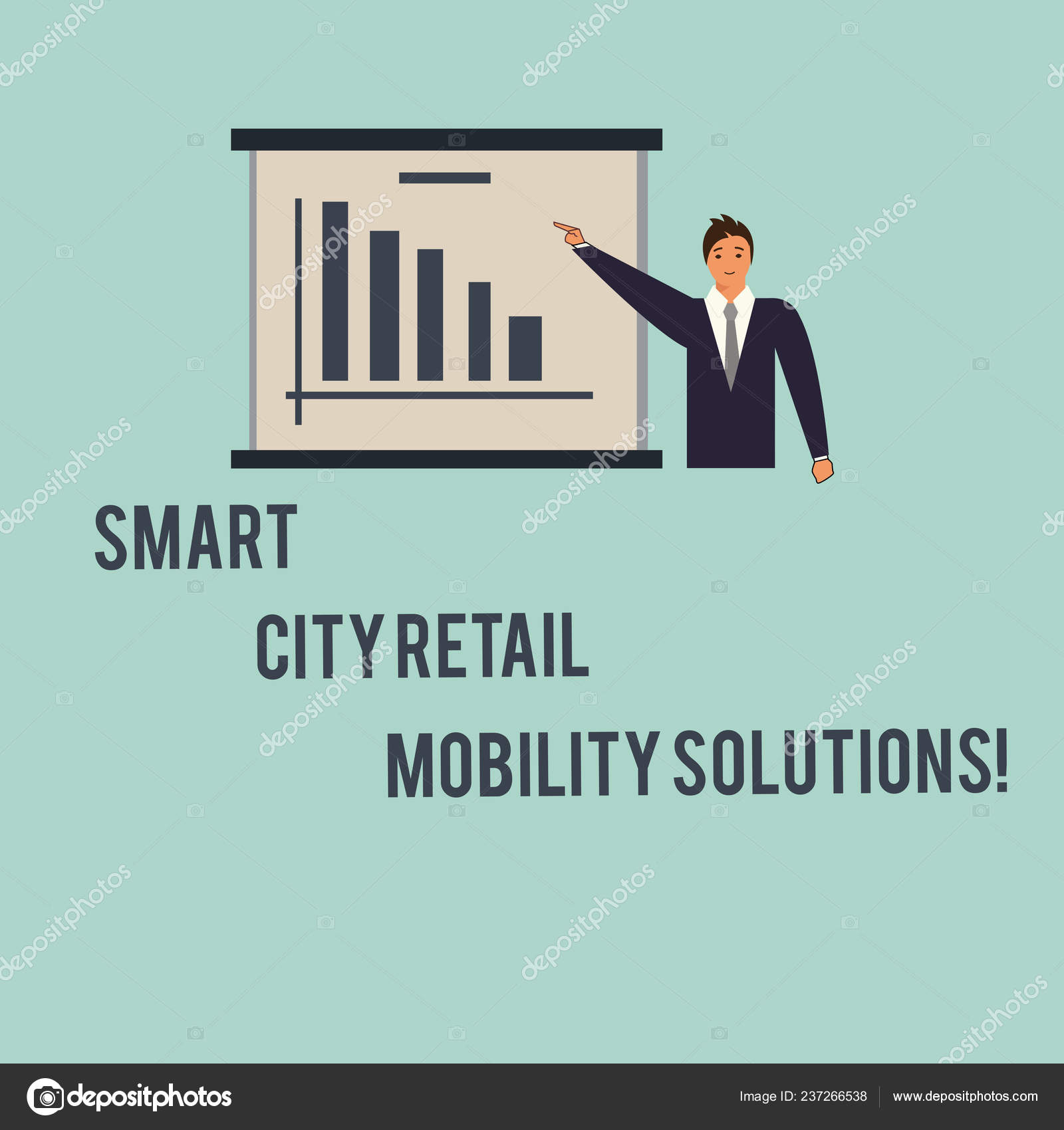 Handwriting Text Smart City Retail Mobility Solutions Concept Meaning Connected Technological Modern Cities Man In Business Suit Standing Pointing A Board With Bar Chart Copy Space Stock Photo Image By C