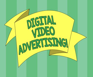 El yazısı metin Dijital Video reklam. Video içeriği şeklinde meşgul seyirci anlam kavramı 3d şerit şerit katı renk boş kuşak fotoğraf kutlama için katlanmış..