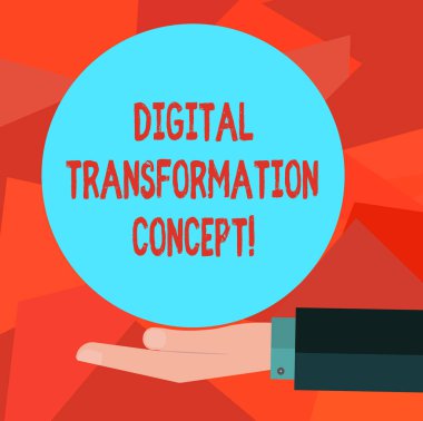 Metin yazma dijital dönüşüm kavramı kelime. Dijital teknoloji Hu analiz el takım boş düz renk sunan daire içinde kağıtsız kullanım Logo posterler için gidiş için iş kavramı.