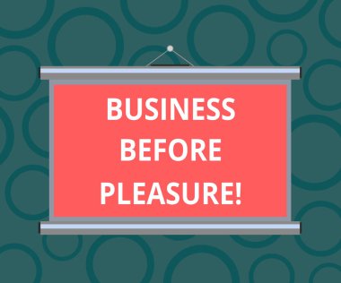 İş zevk daha önce gösterilen Not yazma. İş vitrine iş fotoğraf daha eğlence taşınabilir duvara projeksiyon perdesi konferans tanıtımı için önemli.