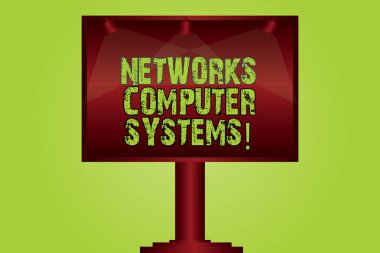 Ağları bilgisayar sistemleri gösterilen metin işareti. Kavramsal fotoğraf birlikte boş lamba ışıklı renk tabela açık reklamları iletişimi kolaylaştırmak için aygıt bağlantı Mounted tek ayak üzerinde fotoğraf.