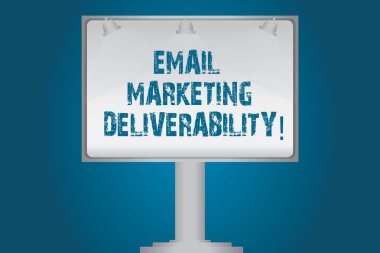 El yazısı metin e-posta pazarlama Deliverability. Yeteneği için aboneleri boş lamba ışıklı renk tabela açık reklamları fotoğraf Mounted tek ayak üzerinde e-postaları sunmak için anlam kavramı.