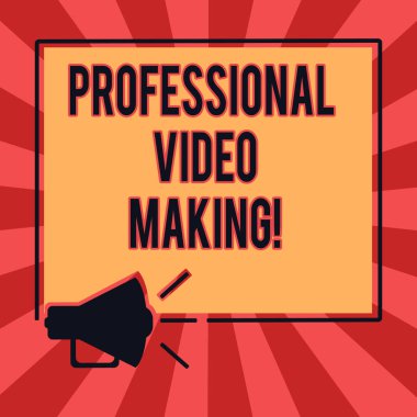 Kavramsal el profesyonel Video yapma gösterilen yazma. İş fotoğraf metin film görüntüleri dijital olarak kaydedilmiş tarafından uzman bir megafon ses simgesini ana hatlarıyla Meydanı hoparlör metin alanı fotoğraf.