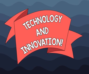 Teknoloji ve yenilik gösterilen Not yazma. Ürün ve hizmetlerin teknolojik değişiklikleri vitrine iş fotoğraf 3d şerit şerit katı renk boş kuşak fotoğraf kutlama için katlanmış.