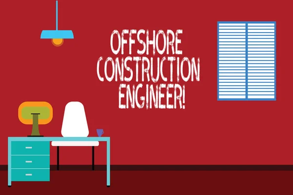 Offshore inşaat mühendisi gösterilen metin işareti. Kavramsal fotoğraf nezaret tesisin deniz çevresi iş alanı Minimalist iç bilgisayar ve çalışma alanı içinde bir oda fotoğraf. — Stok fotoğraf