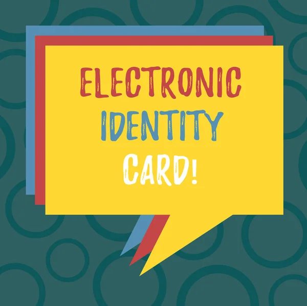 Writing note showing Electronic Identity Card. Business photo showcasing digital solution for proof of identity of citizens Stack of Speech Bubble Different Color Piled Text Balloon.