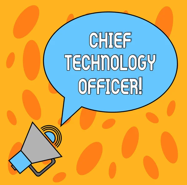 Text sign showing Chief Technology Officer. Conceptual photo focused on scientific and technological issues Blank Oval Outlined Speech Bubble Text Balloon Megaphone with Sound icon.