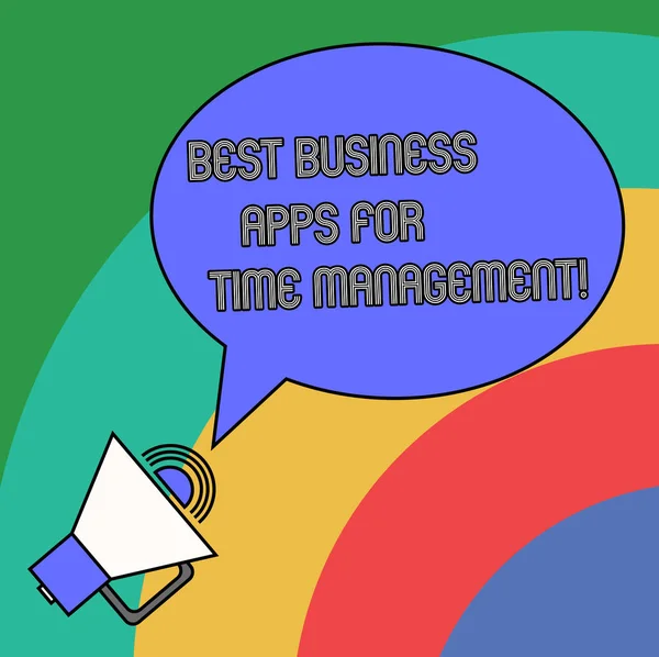 手書き文字テキスト時間管理のベスト ビジネス アプリケーションです。概念の品質モダン アプリケーション空白楕円形説明音声バブル テキスト バルーン メガホン サウンド アイコンの意味. — ストック写真