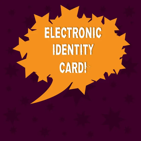 Writing note showing Electronic Identity Card. Business photo showcasing digital solution for proof of identity of citizens Blank Oval Color Speech Bubble with Stars as Outline photo Text Space.