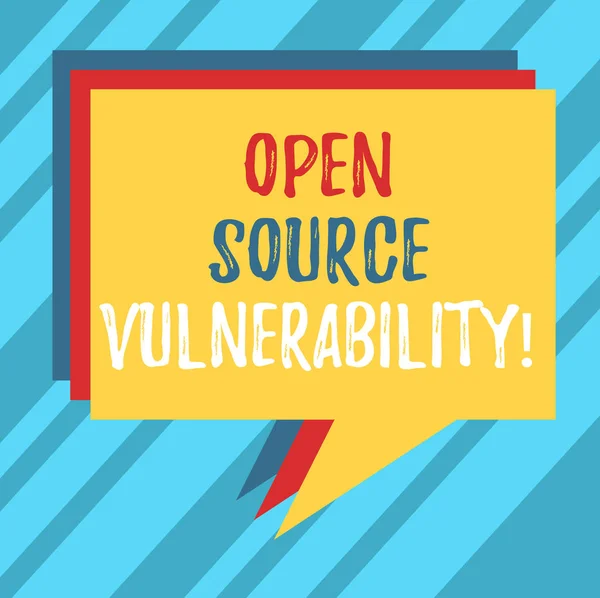 Text sign showing Open Source Vulnerability. Conceptual photo Publicized Exploits are open to malicious users Stack of Speech Bubble Different Color Blank Colorful Piled Text Balloon