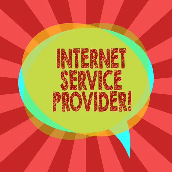 Text sign showing Internet Service Provider. Conceptual photo Company that provides access to the Internet Blank Speech Bubble photo and Stack of Transparent Circle Overlapping.