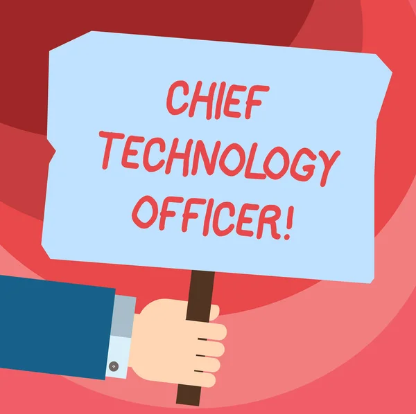Word writing text Chief Technology Officer. Business concept for focused on scientific and technological issues Hu analysis Hand Holding Blank Colored Placard with Stick photo Text Space.