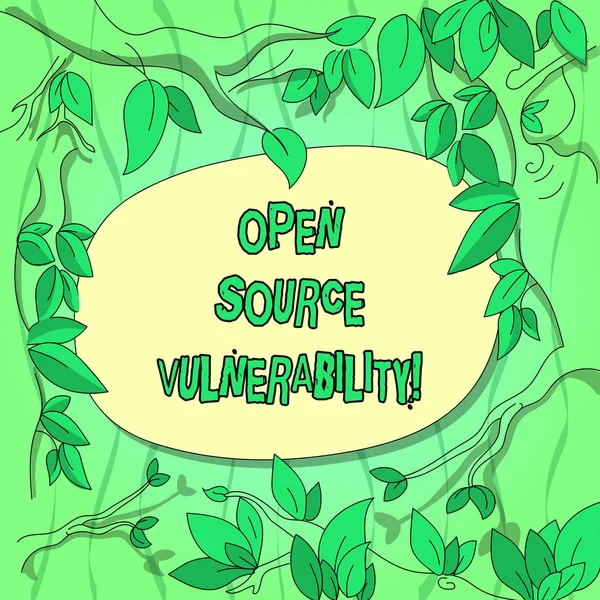 Handwriting text Open Source Vulnerability. Concept meaning Publicized Exploits are open to malicious users Tree Branches Scattered with Leaves Surrounding Blank Color Text Space.