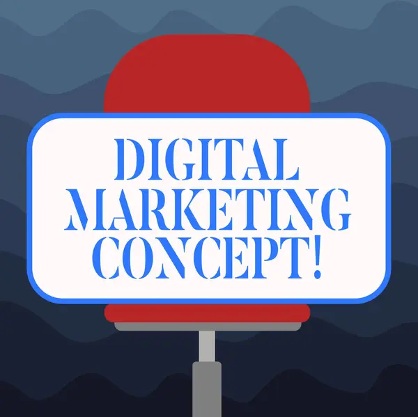 Het schrijven van nota tonen van digitale Marketing Concept. Zakelijke foto presentatie van de afzet van producten met behulp van digitale technologieën lege rechthoekige Shape Sticker zitten horizontaal op een draaistoel. — Stockfoto