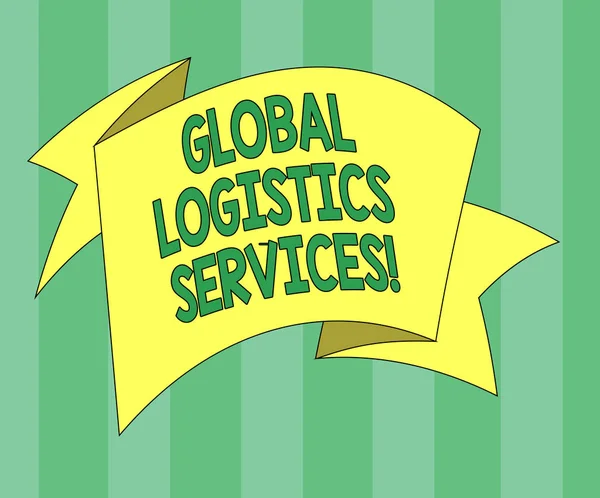 Handwriting text Global Logistics Services. Concept meaning Connects critical components of the supply chain Folded 3D Ribbon Strip Solid Color Blank Sash photo for Celebration.