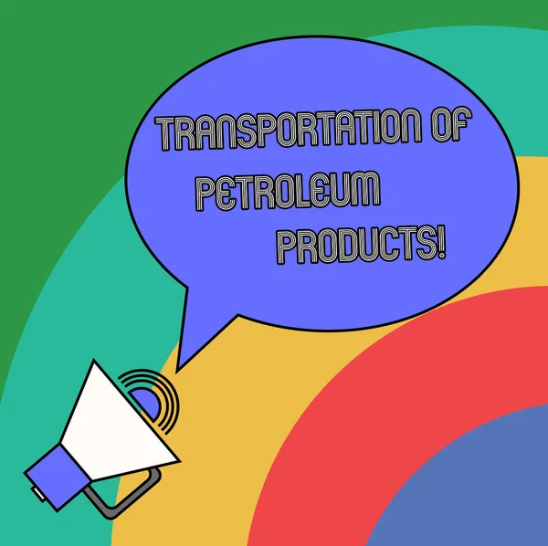 Texto manuscrito Transporte de productos petrolíferos. Concepto que significa Envíos a la industria del petróleo y el gas Texto en blanco de la burbuja del discurso esbozado Oval Megáfono con icono de sonido . — Foto de Stock