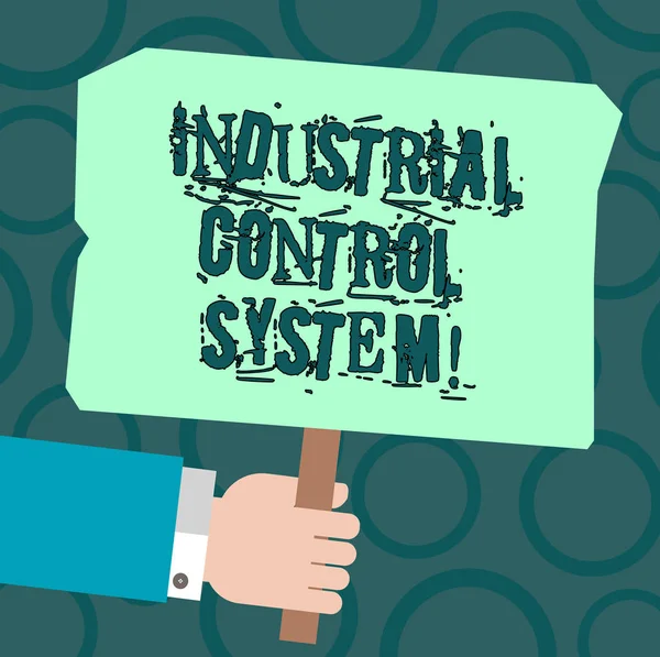 Text sign showing Industrial Control System. Conceptual photo integration of hardware and software with network Hu analysis Hand Holding Blank Colored Placard with Stick photo Text Space. — Stock Photo, Image