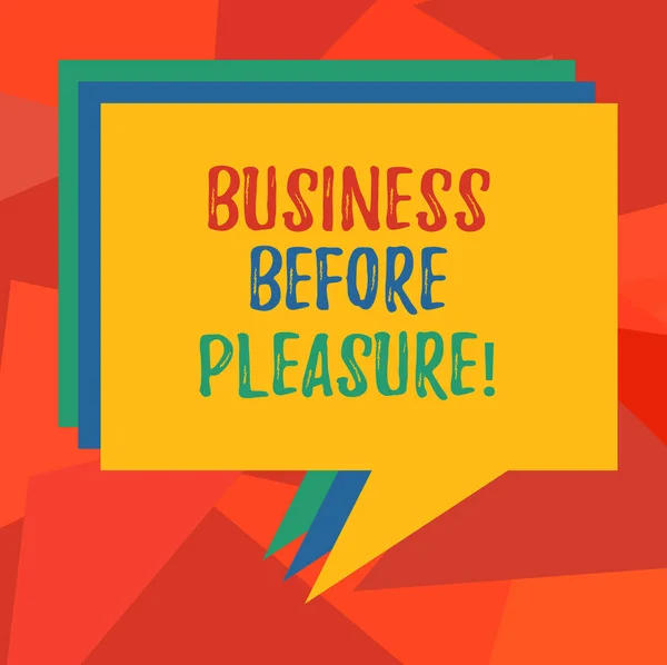 stock image Word writing text Business Before Pleasure. Business concept for work is more important than entertainment Stack of Speech Bubble Different Color Blank Colorful Piled Text Balloon.