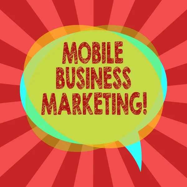 Κείμενο πινακίδα που δείχνει Mobile Marketing επιχειρήσεων. Εννοιολογική φωτογραφία φτάνοντας στους καταναλωτές μέσω κινητών τηλεφώνων κενή φούσκα ομιλία φωτογραφία και στοίβα από διαφανή κύκλο επικάλυψη. — Φωτογραφία Αρχείου