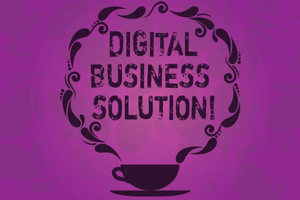 Signe texte montrant Digital Business Solution. Solution de photo conceptuelle pour établir avec succès la tasse et la soucoupe d'affaires en ligne avec la conception de Paisley comme icône de vapeur sur l'espace filigrané vierge . — Photo