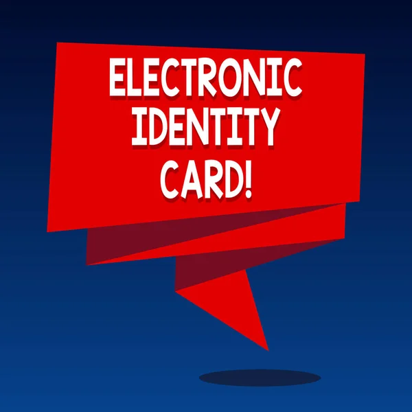 Handgeschreven tekst schrijven van elektronische identiteit Card. Concept betekenis digitale oplossing voor het bewijs van de identiteit van burgers gevouwen 3D-lint Strip effen kleur leeg Sash foto voor viering. — Stockfoto