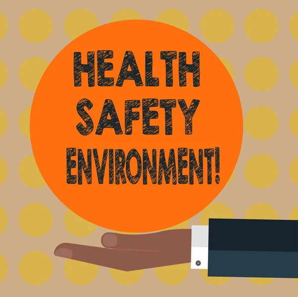 Word writing text Health Safety Environment. Business concept for Environmental protection and safety at work Hu analysis Hand in Suit Offering Blank Solid Color Circle for Logo Posters.