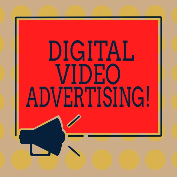 Szó digitális Video reklám szöveg írás. Üzleti koncepció részt közönség formájában a video tartalom megafon hang ikon körvonalak tér hangszóró szöveg szóközzel fotó. — Stock Fotó