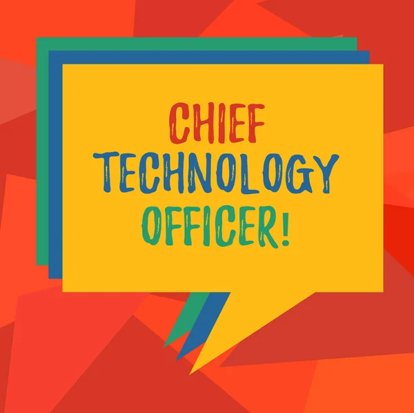 Word writing text Chief Technology Officer. Business concept for focused on scientific and technological issues Stack of Speech Bubble Different Color Blank Colorful Piled Text Balloon.