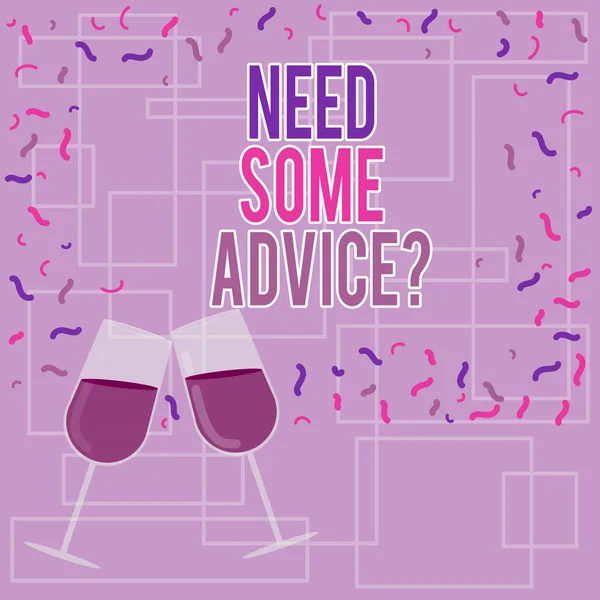 Text tecken visar behöver några Advicequestion. Konceptuella foto erbjuder en åsikt eller ett förslag till någon fylld vin glas skålar för fest med spridda konfetti foto. — Stockfoto