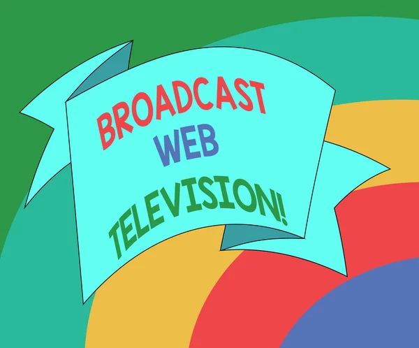 概念的な手書きの Web テレビの放送を示します。お祝いのためインターネット折り返しリボン ストリップ固体色サッシ写真分散ビジネス写真メディア プレゼンテーションを展示. — ストック写真