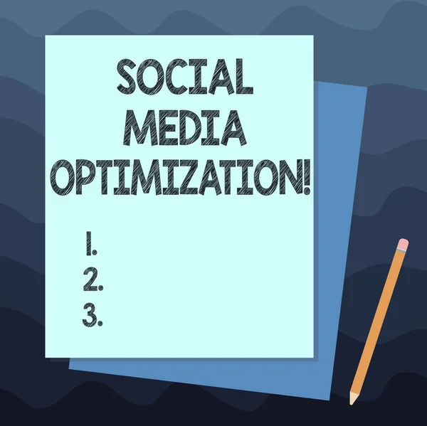 Handwriting text writing Social Media Optimization. Concept meaning Digital strategy Generate viral publicity Stack of Blank Different Pastel Color Construction Bond Paper and Pencil.