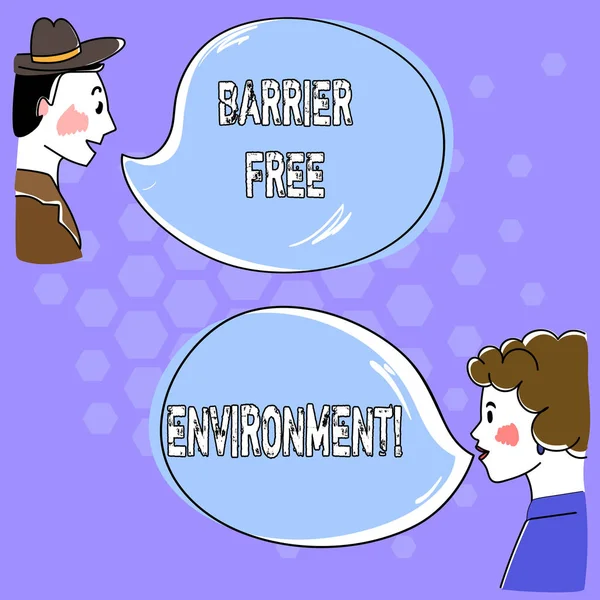 Conceptual hand writing showing Barrier Free Environment. Business photo text free of potential obstacles to individuals Hand Wo analysis Talking photo with Blank Color Speech Bubble.